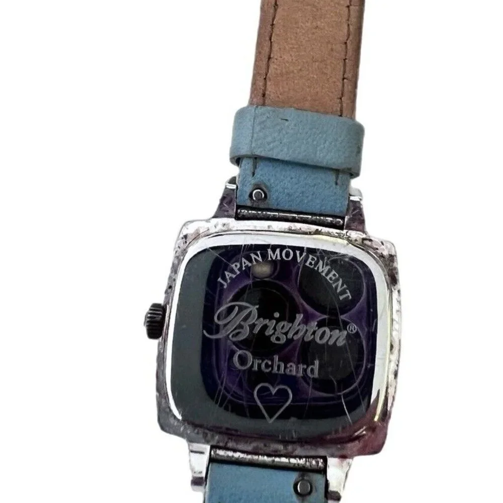 Brighton Orchard Watch Blue Leather Band Square Dial Silver Plated New Battery